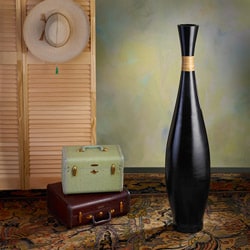 See Reviews Resin and Rattan Black Trumpet Floor Vase (Indonesia)