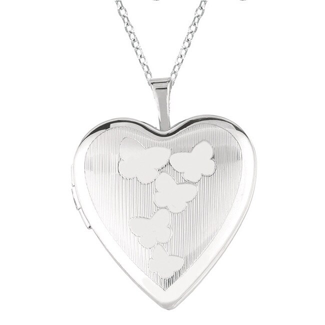 Sterling Silver Butterfly Heart Locket Necklace 13427541 Overstock