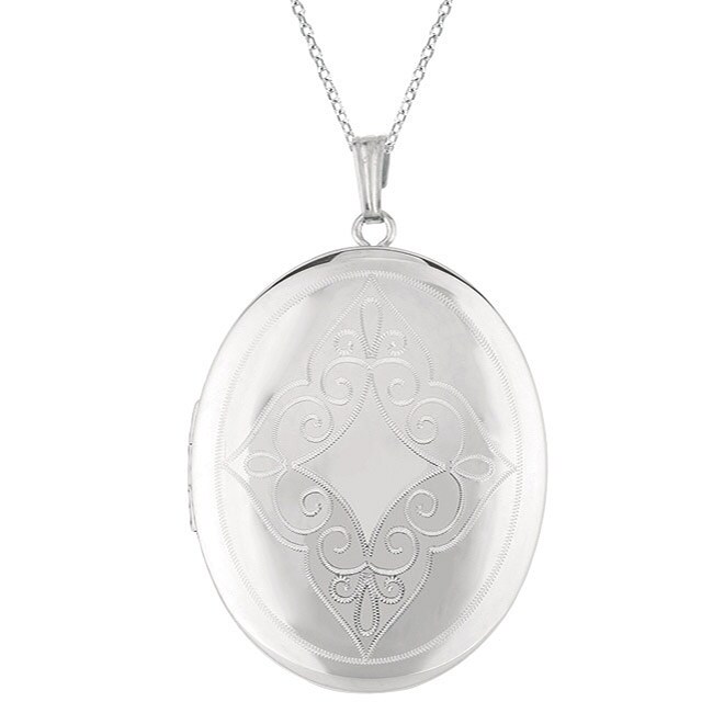 Sterling Silver Engraved Oval Locket Necklace 13427555 Overstock
