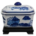 Porcelain 8-inch Blue and White Landscape Covered Jar (China)