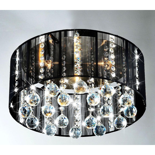 Black Shade 5light Satin Nickel and Clear Crystal Ceiling Lamp 