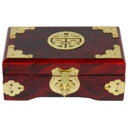 (>_<)  Wood and Brass Rosewood Shou Jewelry Box (China)