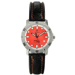 Titan Men's Casual Black Leather Strap Orange Dial Watch