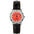 Titan Men's Casual Black Leather Strap Orange Dial Watch