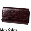 M Collection Women's 'Big Clutch' Moc Croc Faux Leather Bi-fold Wallet