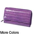 M Collection Women's 'Big Clutch' Faux Croc Leather Bi-fold Wallet