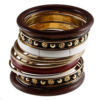Set of 12 Brass and Wood Bijoux Bangles (India)