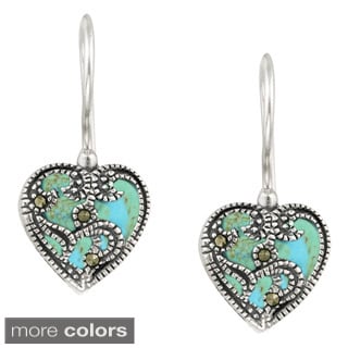 Sterling Silver Marcasite and Gemstone Heart Earrings