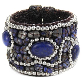Cotton Rope Coral/ Quartz/ Lapis/ Turquoise Brass Wire Cuff (Thailand)