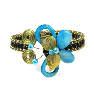 Brass Pearl and Mother of Pearl Butterfly Wire Cuff (Thailand)