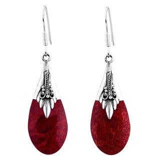 Sterling Silver Coral Bali Teardrop Dangle Earrings (Indonesia)