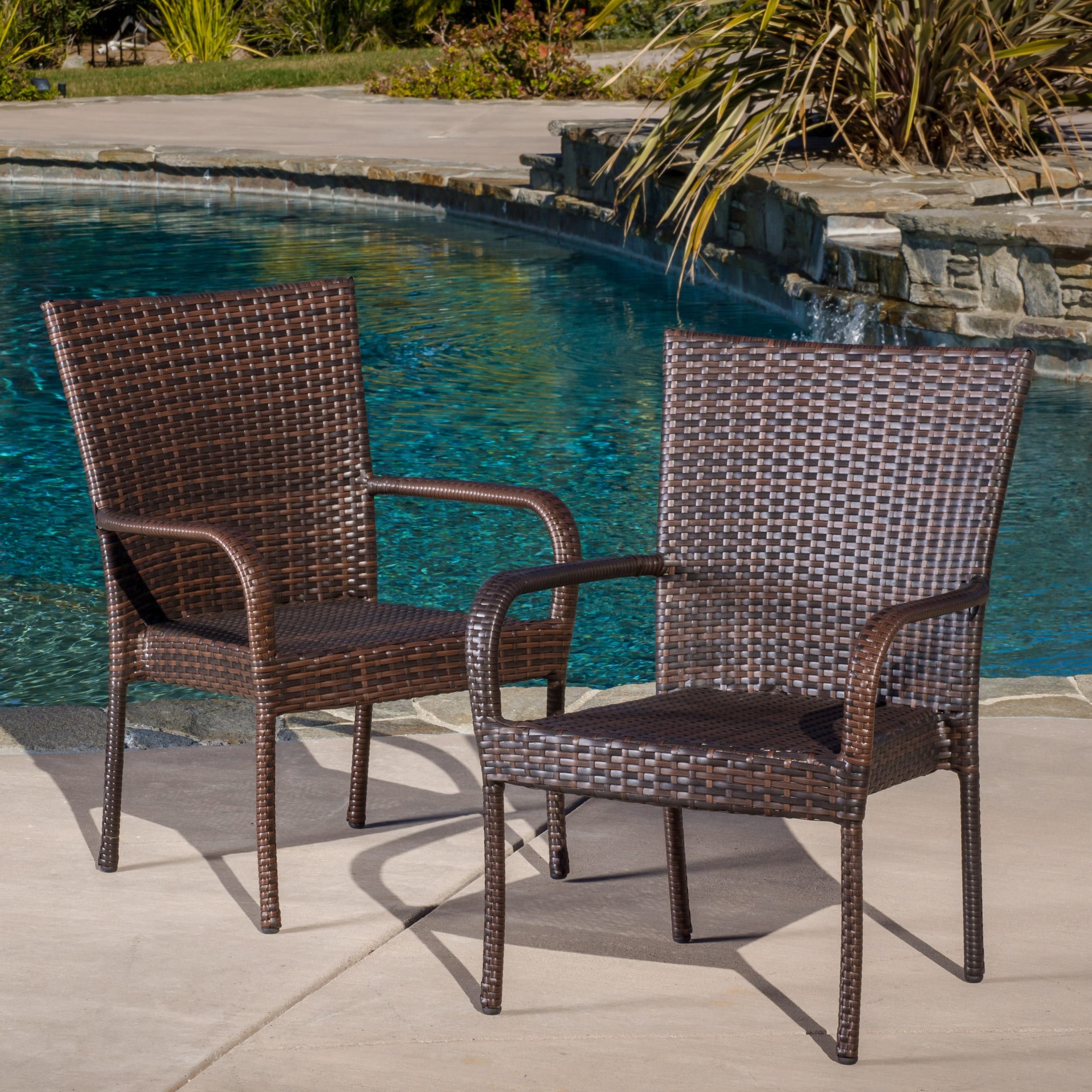 Christopher Knight Home Outdoor PE Wicker Brown Stackable Club Chairs