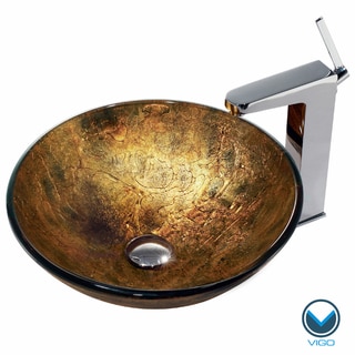 VIGO Copper Shapes Glass Vessel Sink and Faucet Set in Chrome