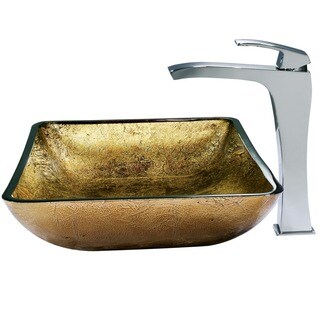 VIGO Rectangular Copper Glass Vessel Sink and Faucet Set in Chrome