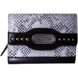 Leatherbay Grey Leather Snake Print Clutch-Image