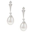 Kabella 14k White Gold Freshwater Pearl and Diamond Accent Bridal Earrings (7-8 mm)