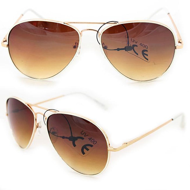 SWG Women's 385B Gold, White and Amber Aviator Sunglasses Overstock Shopping Big Discounts