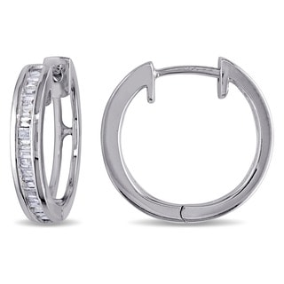 Miadora Silver 1/3ct TDW Baguette Cut Diamond Hoop Earrings and Gift Box (G-H, I2-I3)