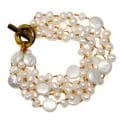 Adee Waiss White Freshwater Pearl and Tiger's Eye 5-strand Bracelet (6-12 mm)