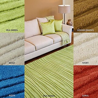 Hand-tufted Solid Beige Casual Groovy Wool Rug (5' x 8')