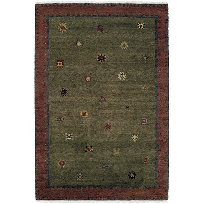Nepalese Handknotted Green Sol Moss Wool Rug (2' x 3') Overstock