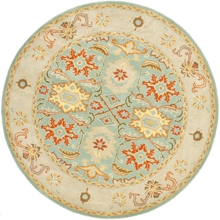 Handmade Heritage Treasures Light Blue/ Ivory Wool Rug (6' Round)
