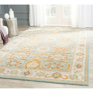Handmade Heritage Treasures Light Blue/ Ivory Wool Rug (6' x 9')