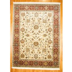 Low Price Hand-knotted Indo Mahal Ivory/ Red Wool Rug (9' x 12')
