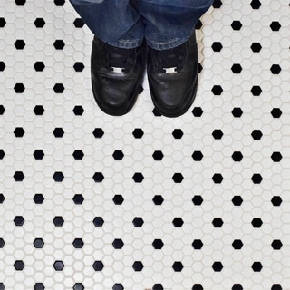 Low Price Somertile Victorian Hex Matte White With Black Dot Porcelain Mosaic Tiles (Pack of 10)