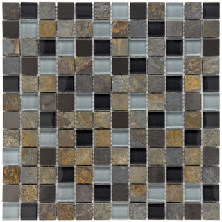 Low Price Somertile Basilica 1-inch Alloy Charcoal Stone and Glass Mosaic Tiles (Pack of 10)