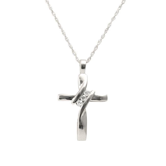 10k White Gold Diamond Accent Cross Necklace