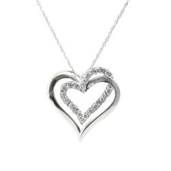 10k White Gold 14ct TDW Diamond Double Heart Necklace (I-J, I2-I3)