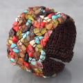 Cotton Mosaic Multicolor Gemstones Wire Cuff Bracelet (Thailand)