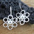 Sterling Silver Energy Circles Floral Drop Earrings (Mexico)