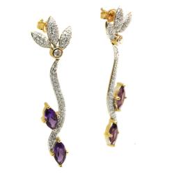 14k Yellow Gold Amethyst and 1 1/10ct TDW Diamond Floral Earrings (H-I, I2)