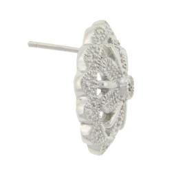 Sterling Silver Diamond Accent Scalloped Oval Earrings