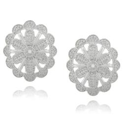 Sterling Silver Diamond Accent Scalloped Oval Earrings