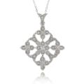 Sterling Silver Diamond Accent Pave Pattern Flower Necklace