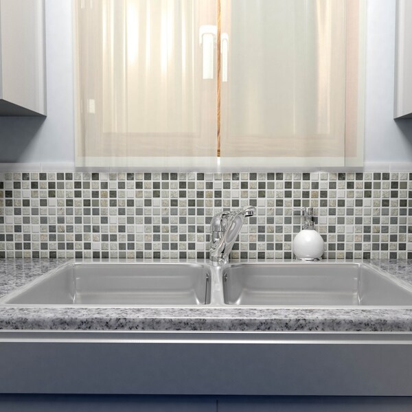 Somertile 12x12-in Granstone Fauna 1-in Verde Stone/ Glass Mosaic Tile Pack of 10