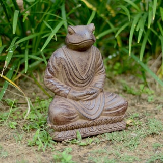 Compare Price Volcanic Ash Black Meditating Frog Statue (Indonesia)