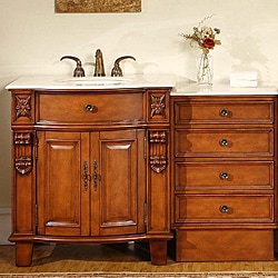Great Prices Silkroad Exclusive Wood and Crema Marble Single Bathroom Vanity