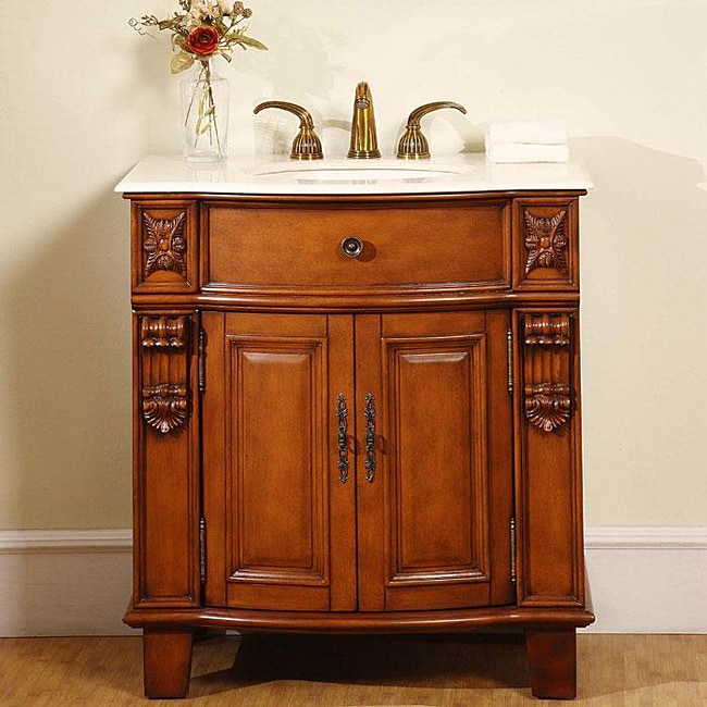  Exclusive Wood and Marble 33inch Bathroom Vanity Single Sink Cabinet