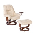 Francis Taupe Leather Recliner and Ottoman