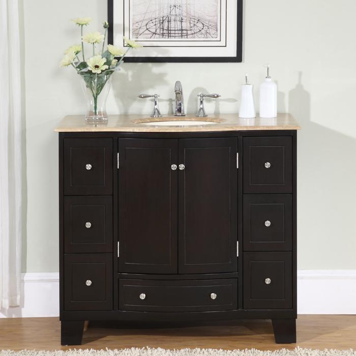  White Marble Stone Top Bathroom OffCenter Single Sink Vanity Left