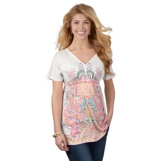 Journee Collection Juniors Mixed Print Short-sleeve Tunic Top