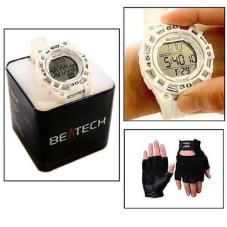 Beatech Heart Rate Monitor White Watch and Black Leather Glove Set-Image