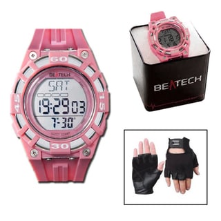 Beatech Heart Rate Monitor Pink Watch and Black Leather Glove Set-Image