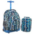 J World Blue Squares 16-inch Kids Rolling Backpack with Lunch Bag