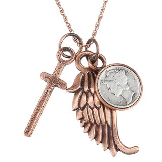American Coin Treasures Mercury Dime Cross and Wing Coppertone Necklace
