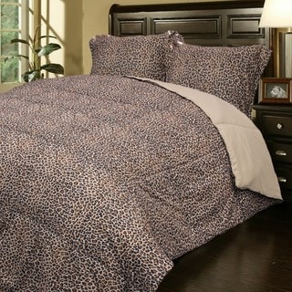 Super Soft Leopard Print Microfiber 3-piece Down Alternative Comforter and Sham Set